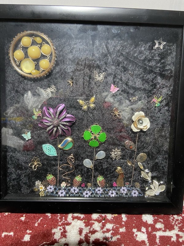 Handmade Mixed Media Jewelry Art Assemblage Wall Decor. Spring/Summer Theme