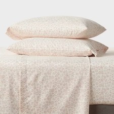 Full Microfiber Sheet Set Orange Dusk Floral: Polyester, Peached Finish, 4-Piece