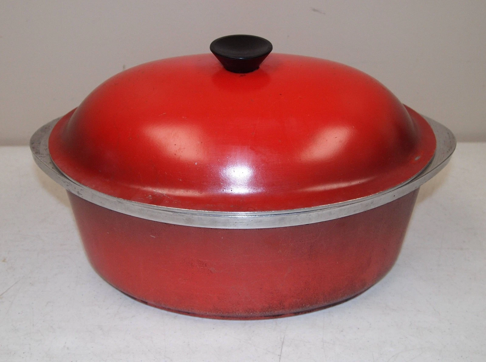Rare!! LARGE Vtg CLUB 7 Qt. ORANGE Aluminum "OVAL ROASTER DUTCH OVEN" Pan w/ Lid