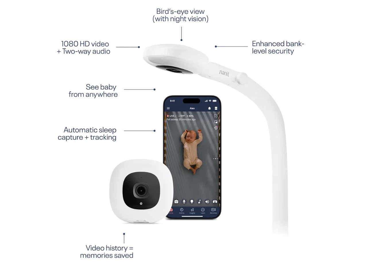 Nanit Pro Smart 1080p Wi-Fi Video Baby Monitor & Floor Stand - White N303NW