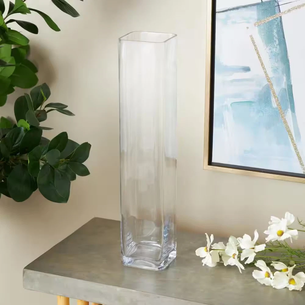 20 In. Clear Tall Glass Square Decorative Vase