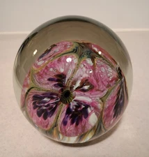 4.25" Rare Magnum 2008 Signed Robert Eickholt 3 Flower Art Glass Paperweight