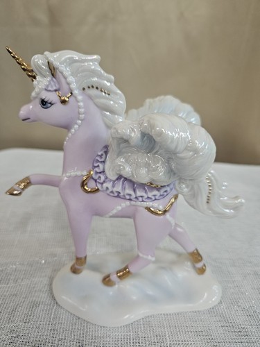 Franklin Mint Where Precious Love Abides Unicorn Figurine Purple White Gold