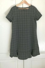 Ann Taylor LOFT Knit Gray Pink Plaid Short Sleeve Knit Ruffle  Flounce Dress 12