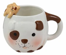 Ebros White And Chocolate Dog Ceramic Coffee Mug With Puppy Latch On Spoon Set