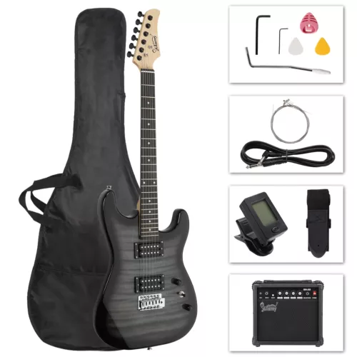 New GST Dual Cartridge with Tiger Grain Technology Wood Black ST Electric Guitar