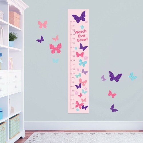 Personalised Girls Cute Butterflies Height Growth Chart + 8 Vinyl Wall Stickers - Bild 1 von 6