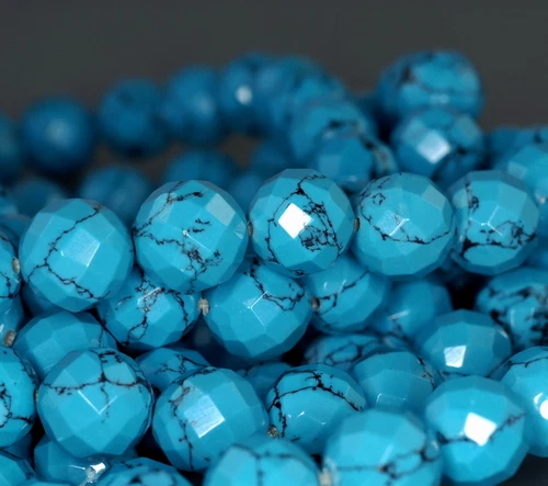 10MM TURQUOISE GEMSTONE BLUE FACETED ROUND LOOSE BEADS 8inch - Picture 2 of 4