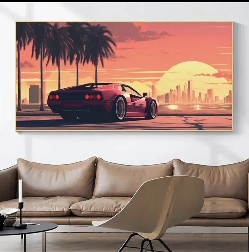 Ferrari 308 GTS Rot 70x140cm Historie,Leinwand,Ikone,Sportwagen,Garage,Magnum, - Bild 2 von 4