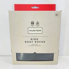 Hunter Kids Original Boot Sock Unisex Black Half Cardigan Fleece Kids Sz 4-6 XL