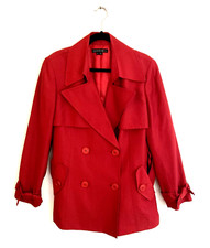 Lafayette 148 Red Double Breasted Silk Trench Coat/jacket Sz 14 Belted Woman
