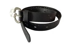 TIME AND TRU Black Perforated Leather Belt Metal Buckle 1.5 in. Wide Sz XL*