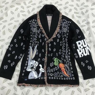 ALANUI x Looney Tunes Bugs Cardigan Size L Black Knit Fringe ALANUI x Looney Tunes Bugs Cardigan Size L Black Knit Fringe