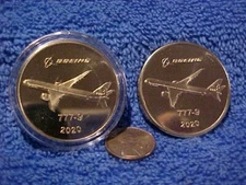two 2020 BOEING EMPLOYEEs COIN CLUB Bronze 777 -9  777X Medals