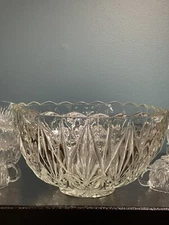 Vintage Hazel Atlas Williamsport Square Prism Crystal Punch Bowl With 18 Cups