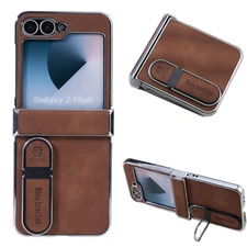 Fr Samsung Galaxy Z Flip7/6/5/4/3 Leather Shockproof Hinge Case Ring Stand Cover