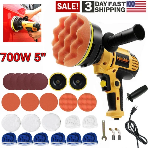 Car Polisher Buffer Sander 700W Auto Polishing Waxing Machine +5" Pad Bonnet Kit
