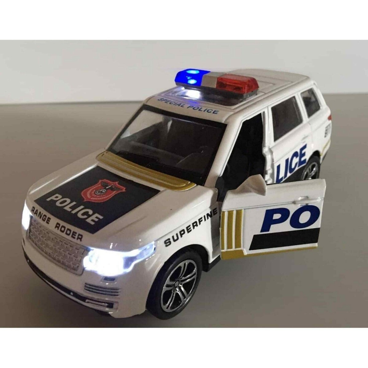 Toy Range Rover Police Vehicle Metal Body All Doors Open Emergency Sound  Light