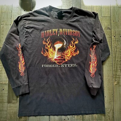 Vintage Harley Davidson Ls Shirt Forged Steel Flames Sleeves Xl