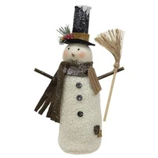 NEW SNOWMAN Figure Christmas Black Hat Broom Winter Holiday 11.75"Tx7"Wx2.75"D