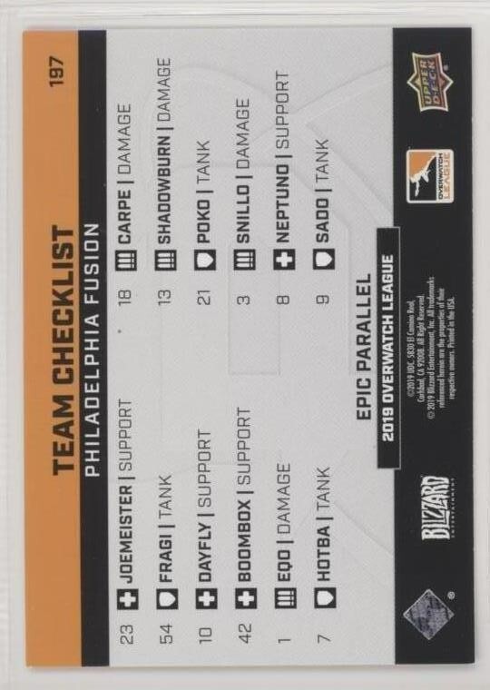 2019 Upper Deck Overwatch League Team Checklists Epic Purple ...