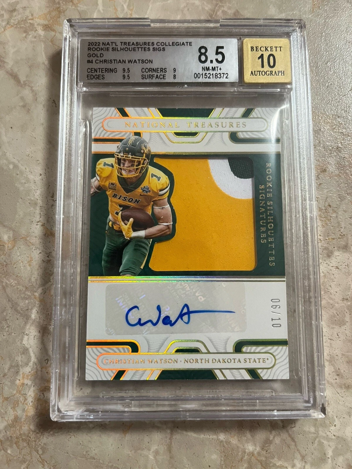 Christian Watson Panini National Treasures Collegiate Rookie Silhouettes Signatures #RSSCWA Base