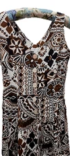 Vintage Romper Express Tiki Black Brown Rayon Fabric Tribal Batik Size 9/10 M/L