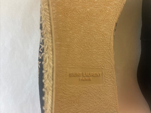 YSL Saint Laurent Blk Canvas Signature Embroidered Espadrilles Flats~39 1/2~$725 - Picture 9 of 14