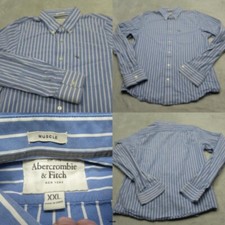 Vintage Abercrombie  Fitch Shirt Mens XXL Blue Striped Muscle Fit Moose Logo