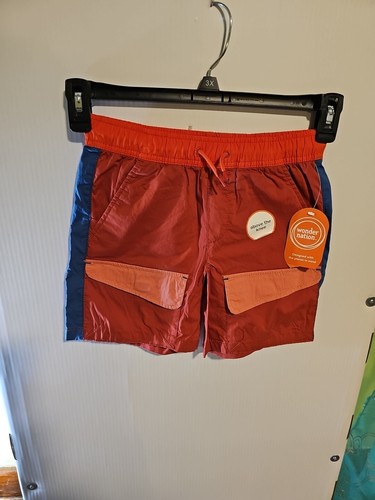 NWT Boys Size M(8) Wonder Nation Explorer Shorts Orange Blue Front Pockets
