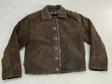 Colebrook & Co Womens Suede Leather Jacket Sz M Reversible Plaid Sherpa Button