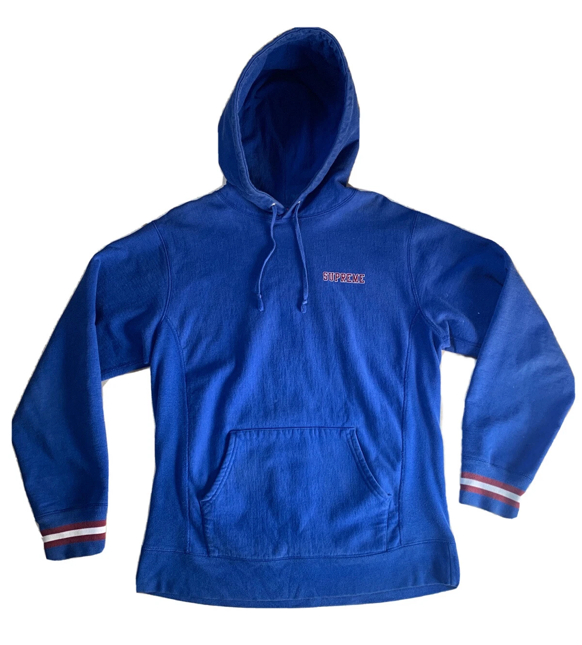 Sweat à capuche vintage Supreme bleu royal rouge blanc homme XL occasion 100% AUTHENTIQUE