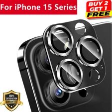 For iPhone 15 Pro Max 15 Plus Tempered Glass Metal Camera Lens Protector Cover