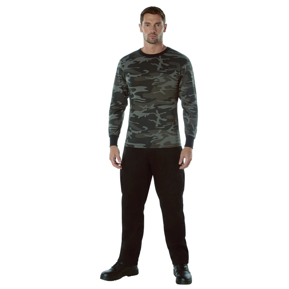 Long Sleeve Shirt Black Camo Tactical Military Hunting Rothco Tee Sizes S-3XL - Image 3 of 4