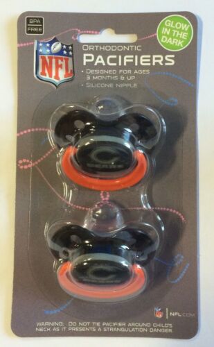 Chicago Bears GLOW IN THE DARK Baby Infant Pacifiers NEW 2 Pack gift