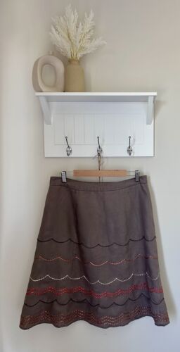 Boden Skirt 100% linen a line brown embroidered Size 14L - 第 1/9 張圖片