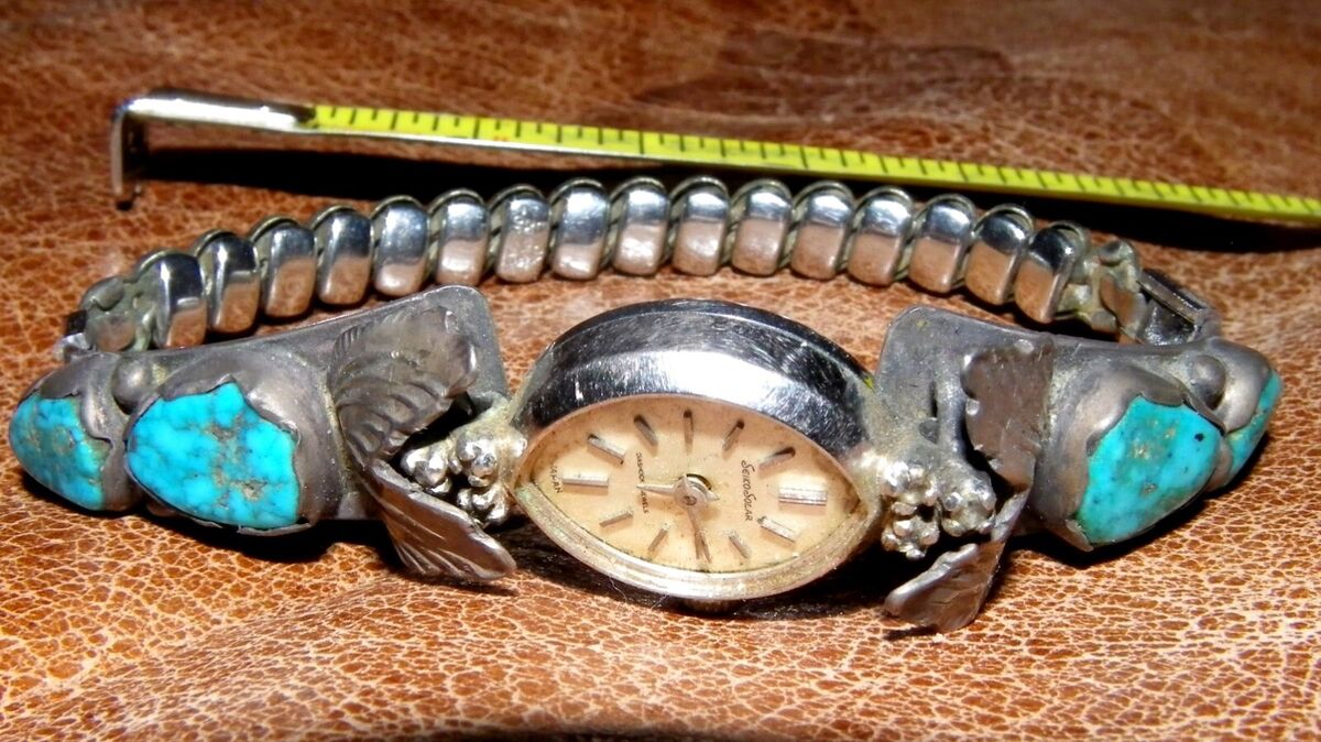 VINTAGE Silver turquoise band and wrist watch Seiko Solar VINTAGE Silver turquoise band and wrist watch Seiko Solar