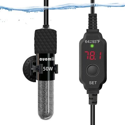 Adjustable Mini Fish Tank Heater 50W LED Display 1-15 Gallons Smart Memory