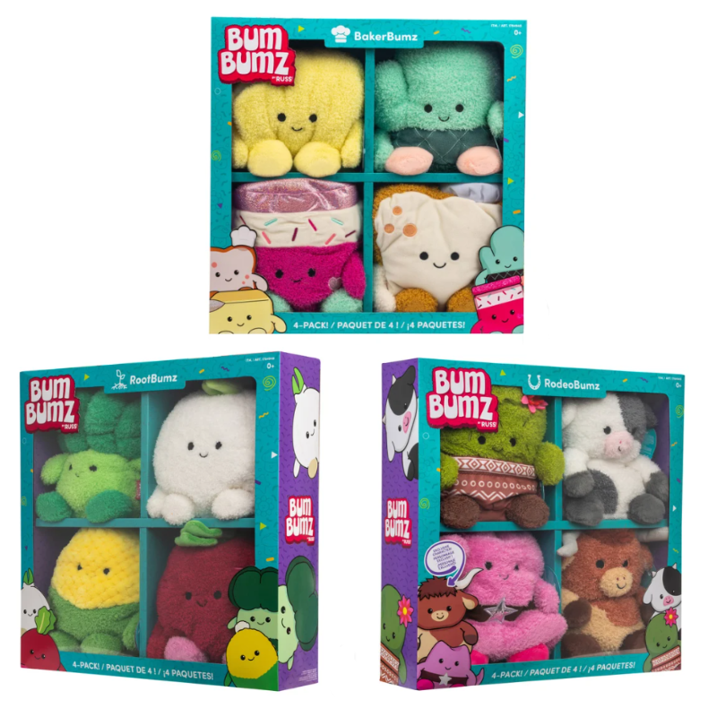 Bumbumz  Assorted Plush Toys, Ultra Soft Sensory Play, Kids, Ages 0+ Yrs, 4-Pack