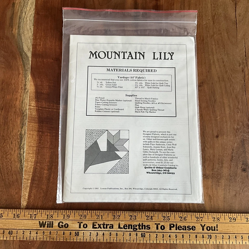 VINTAGE 80's MOUNTAIN LILY QUILT PATTERN BY SUSIE ENNIS NOS - Image 2 of 2