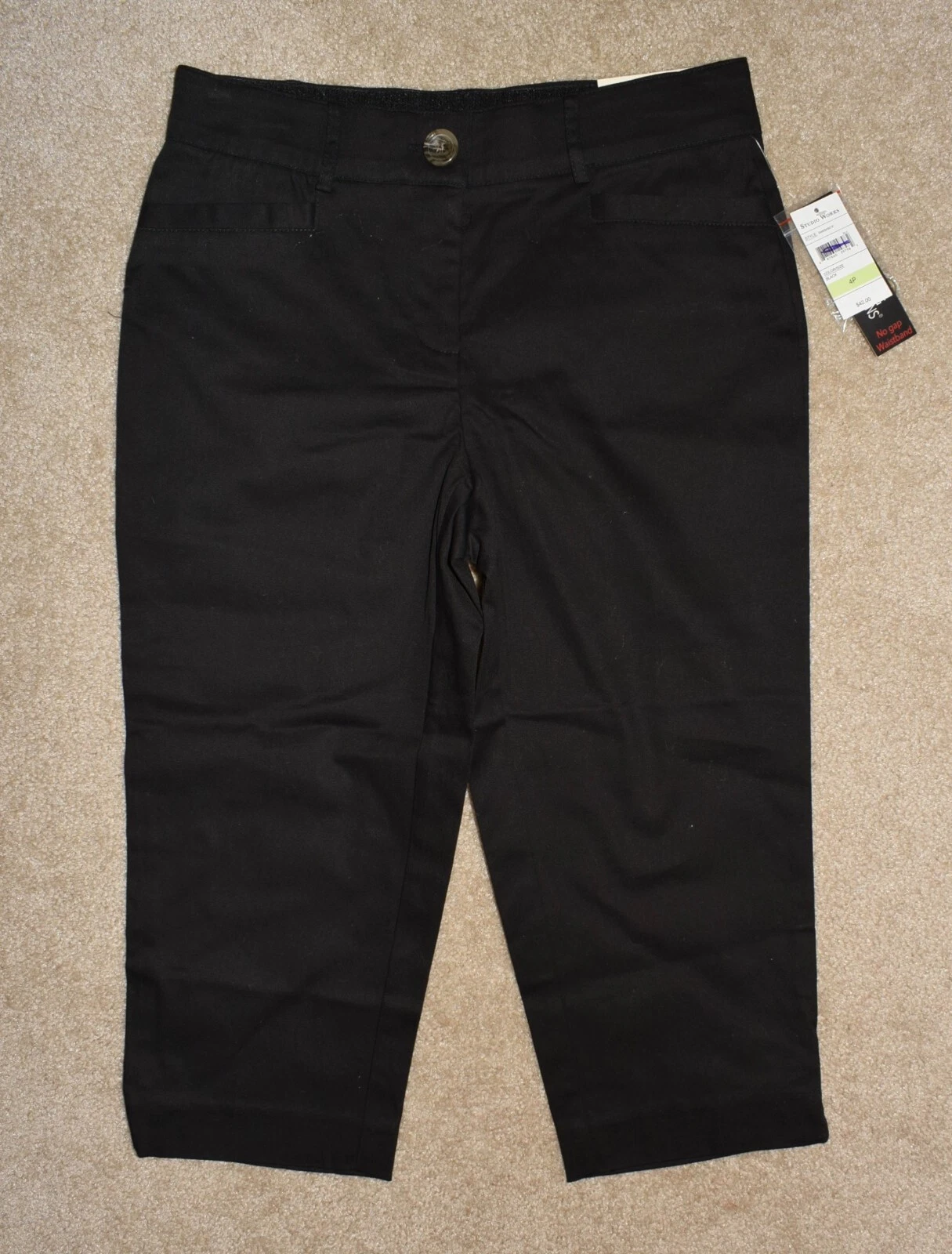 New Womens Studio Works Pants 4P Black Khaki Capris Slimming Stretch