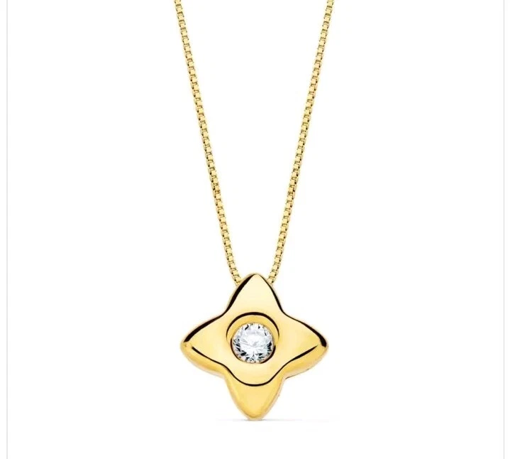Collier Pendentif En Or Jaune 18K 750 Avec Diamant Véritable - Neuf Avec étiquettes