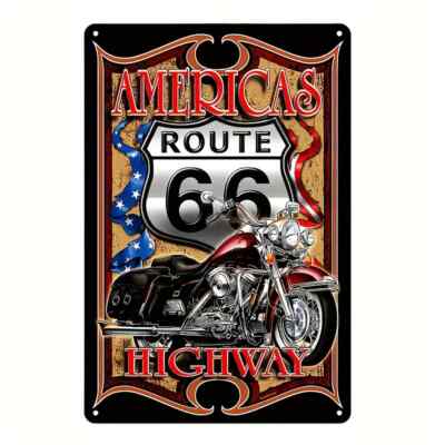 Route 66 100 years Metal Sign - Classic Motorcycle & American Highway - new 12x8