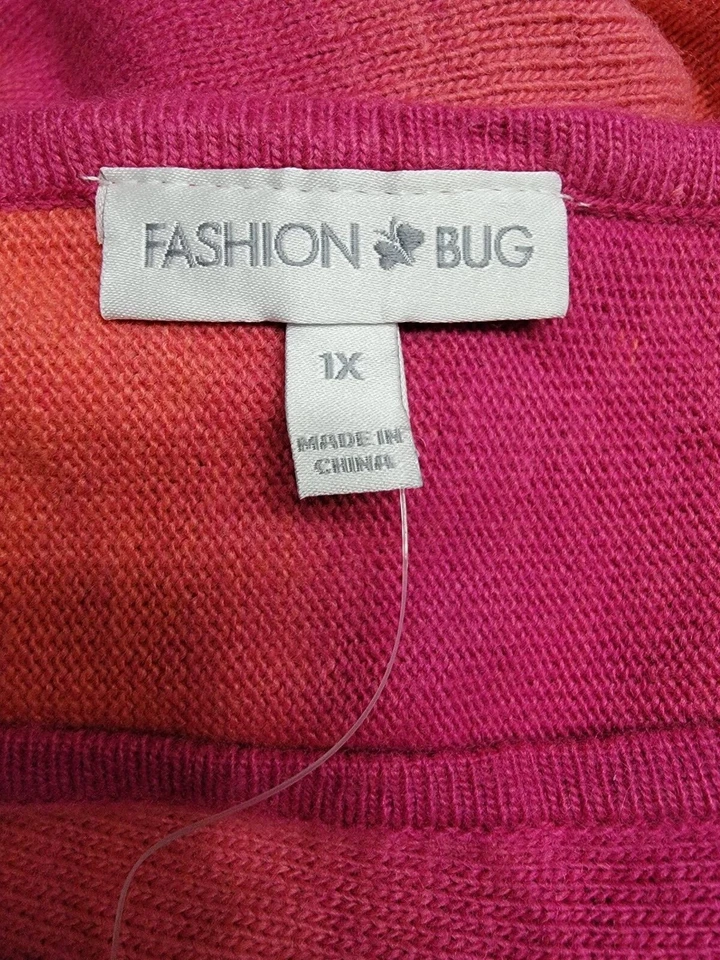 Moda Bug Mujer Suéter Camisa Top Blusa Talla 1X Púrpura Naranja Rayas NUEVO Foto 2 de 4