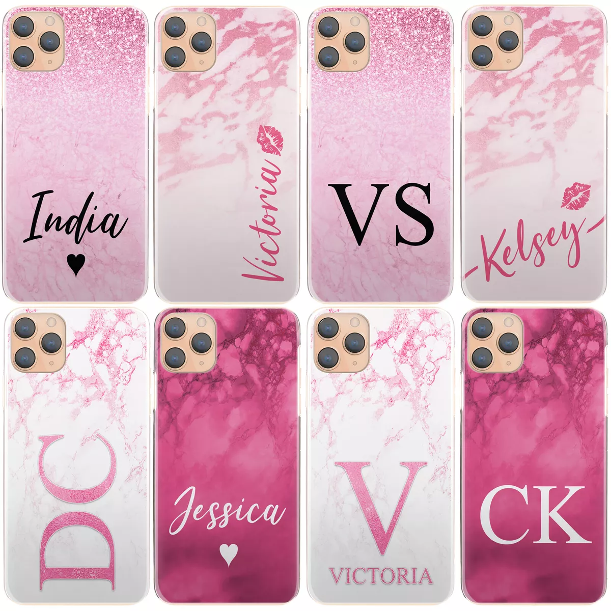 Personalised Initial Phone Case For iPhone 14 13 12 Heart Pink Marble Hard Cover