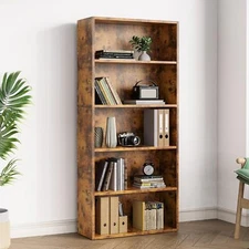 53" Home Office Wood Shelves Bookcase Large Tall Floor Standing Open Bookshelf