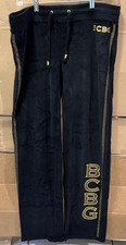 BCBG Maxazria Pants Sz L Black Velour Embellished Logo Gold Vintage Y2K NEW NWT