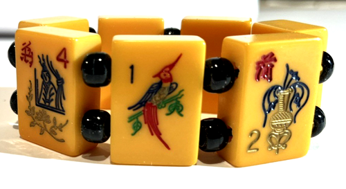 LOT #25 A VINTAGE BAKELITE MAH JONG BRACELET CHINESE LUCKY 8 TILE   - RARE - Bild 4 von 8