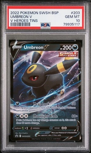 2022 POKEMON SWSH BLACK STAR PROMO V HEROES TINS #203 UMBREON V PSA 10