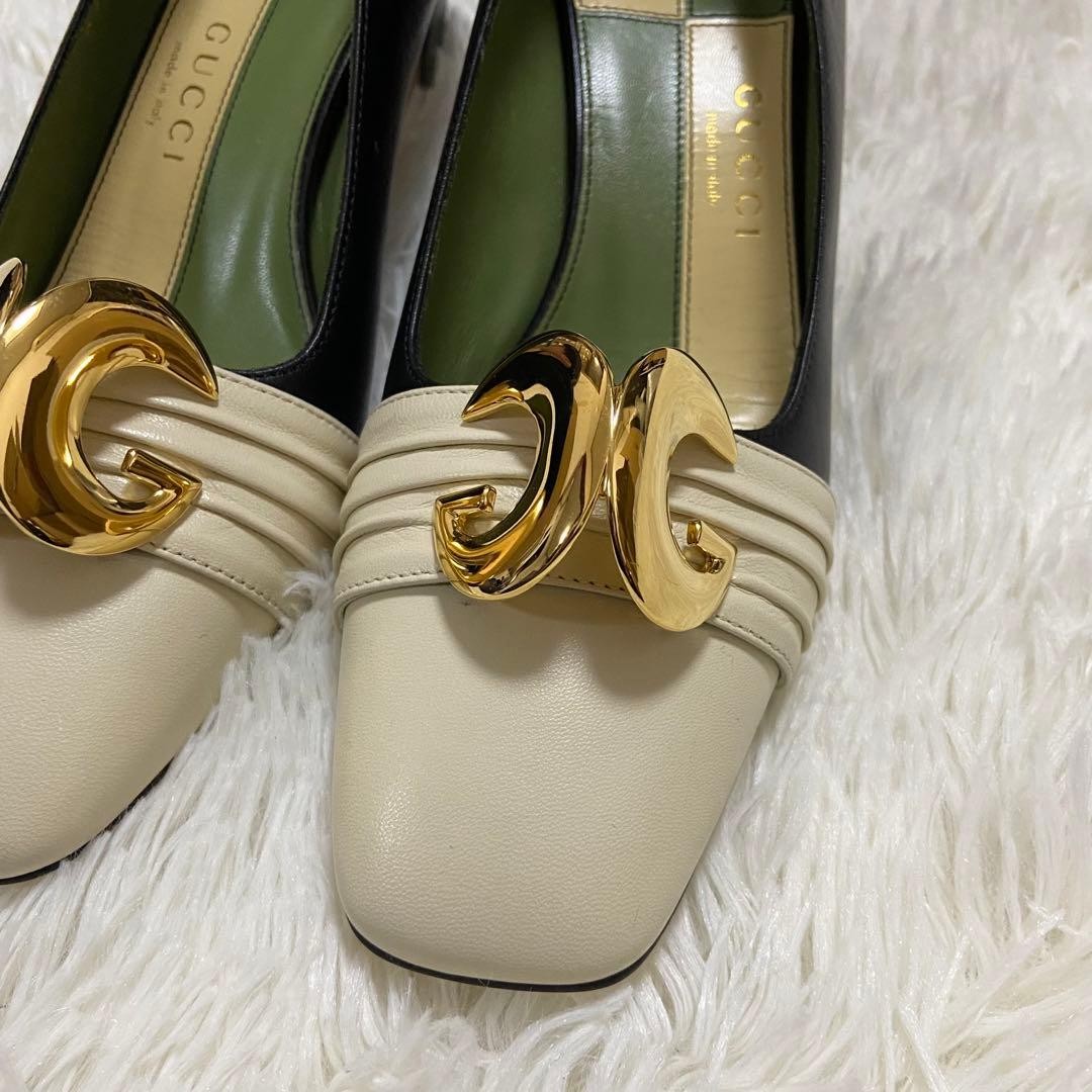 Auth Gucci GG Pumps Leather Bicolor White Black Logo Heel EU36 US6 UK3 thumbnail 24